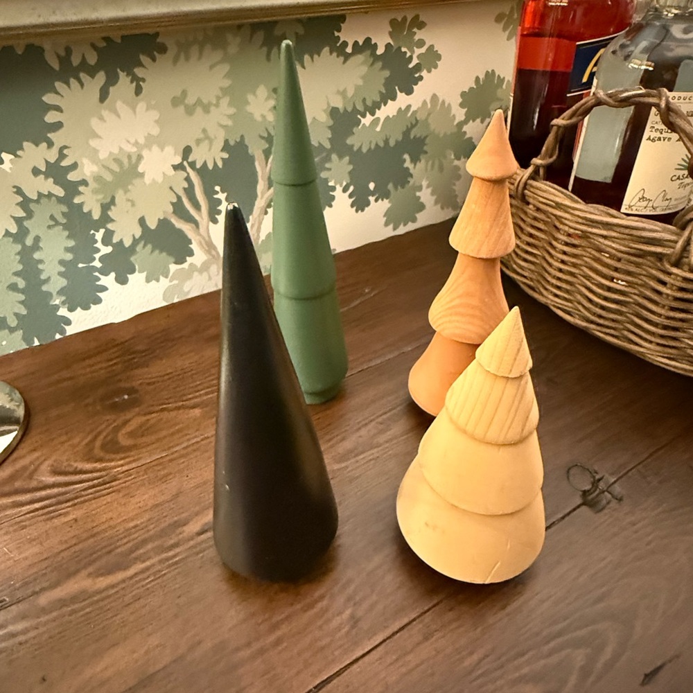 Hearth & Hand Festive Wooden Tree Collection - Black, Green, and Tan